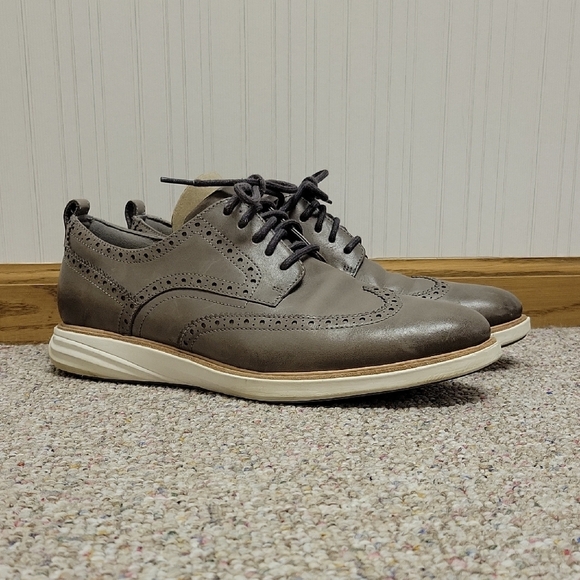 Cole Haan Grandevolution Men\'s Gray Leather Wingtip Derby Shoes Sz 12